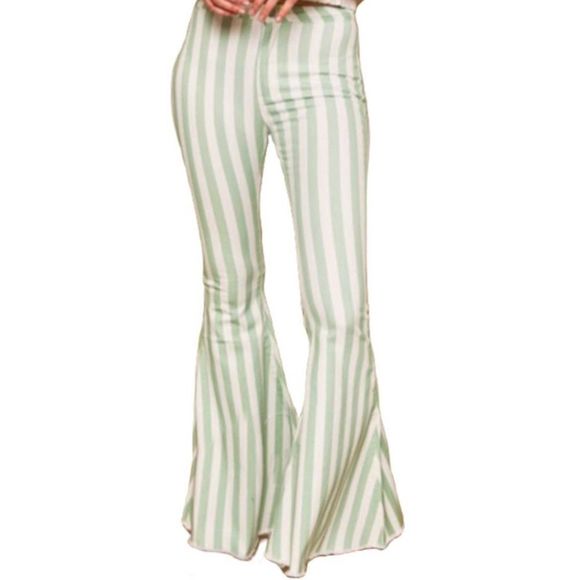 Seafoam / Mint Striped Bell Bottom Jeans- 9148 - Picture 5 of 5